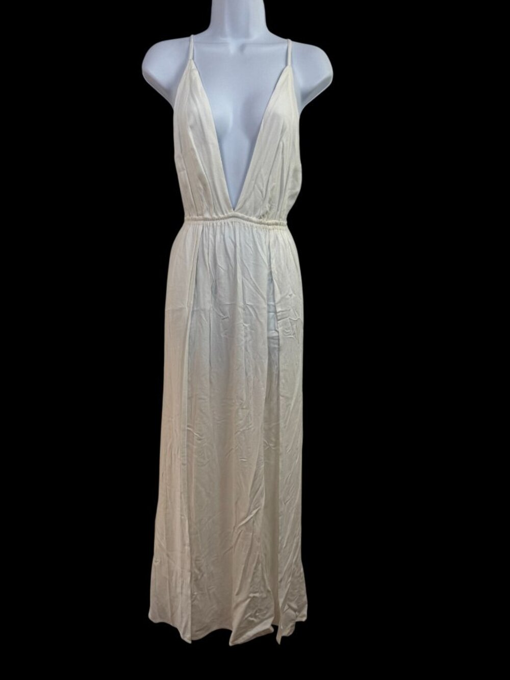 Indah cream Maxi Dress Deep V-Neck Strappy Cover Up Womens Size Medium Large